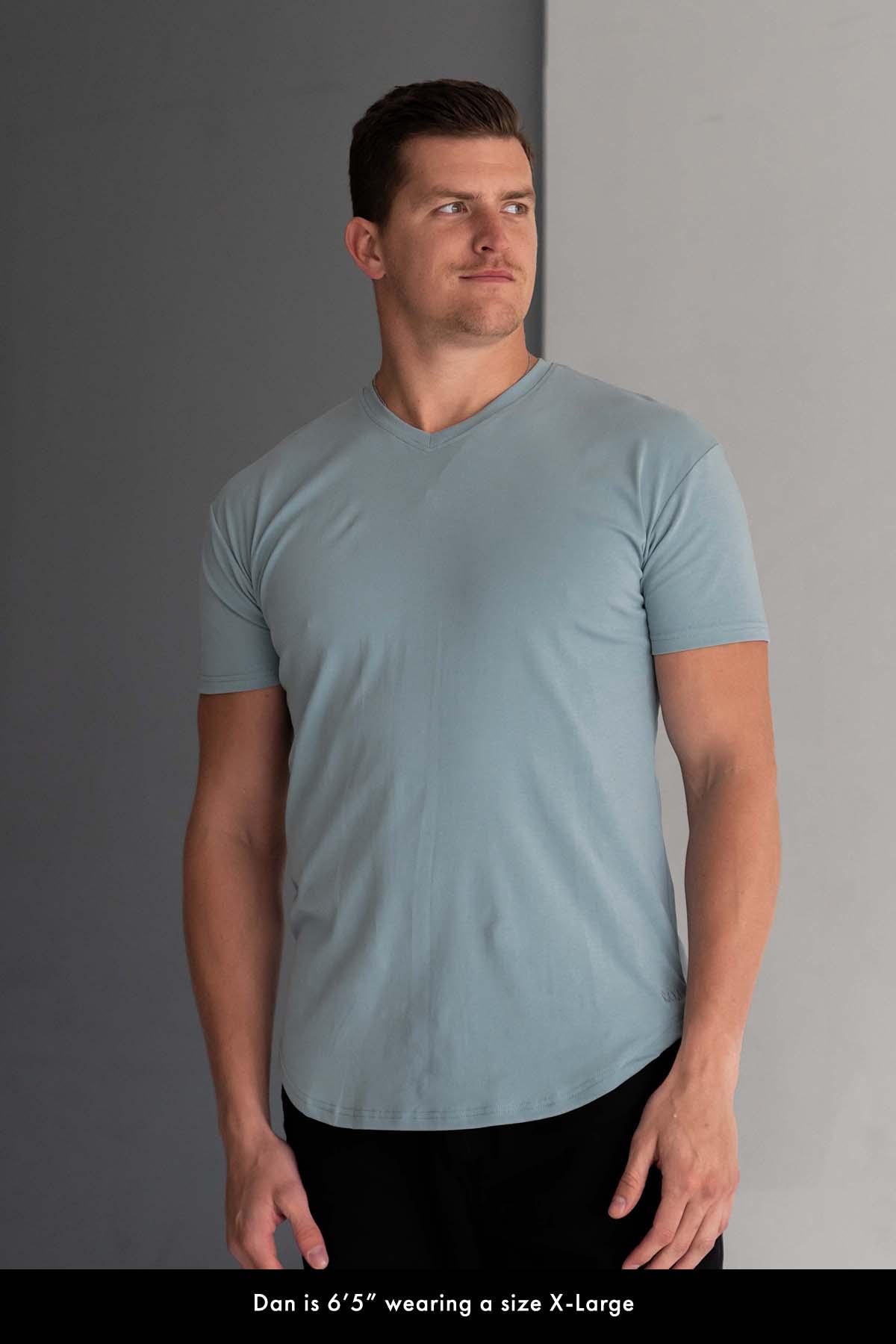 Origin Curved V-Neck T-Shirt: Blue Steel - Rule Of Threads