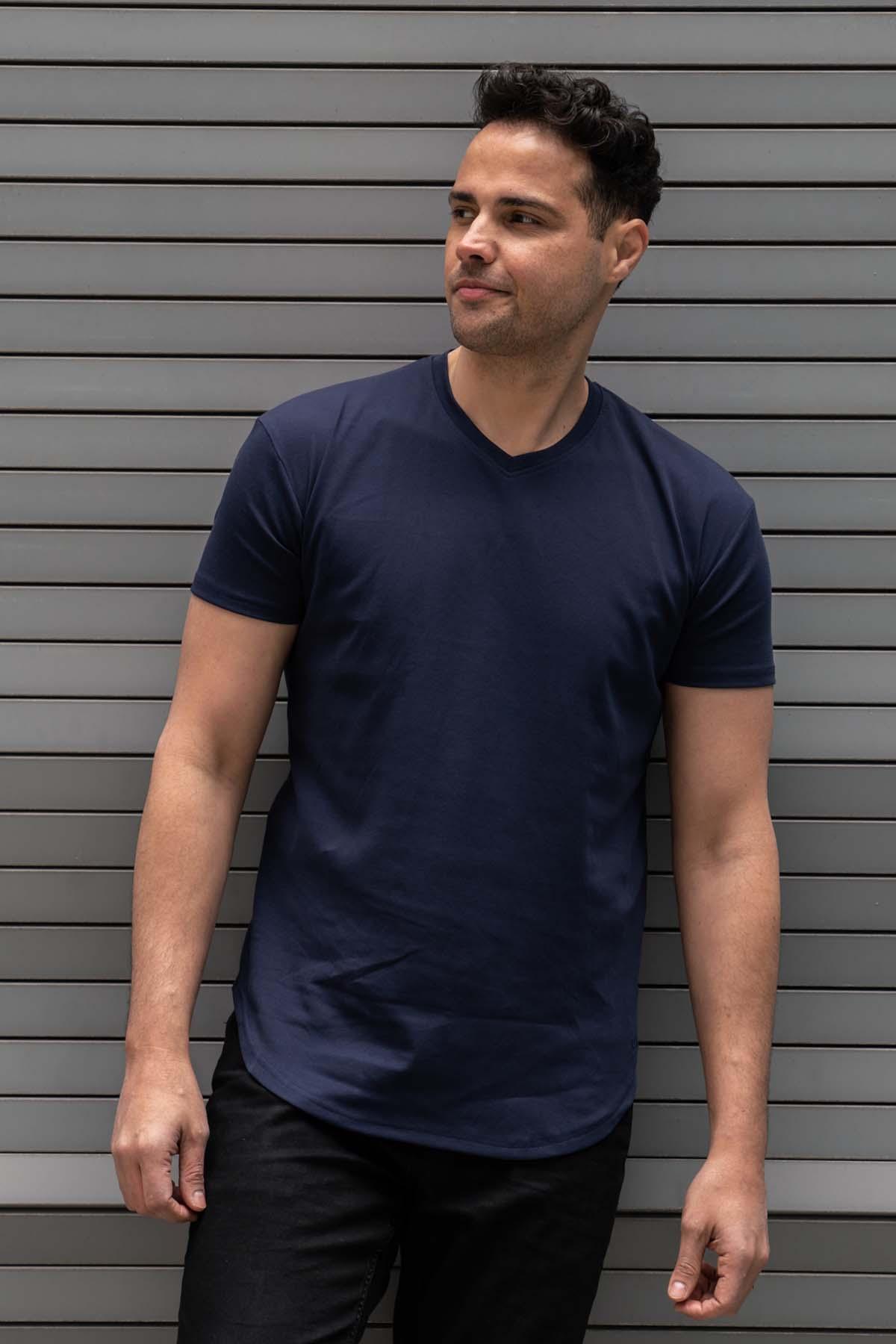 Origin Curved V-Neck T-Shirt: NY Blue - Rule Of Threads