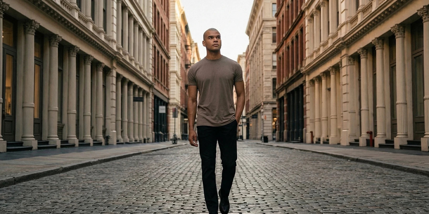 Odyssey crew styled with black trousers on a Soho street