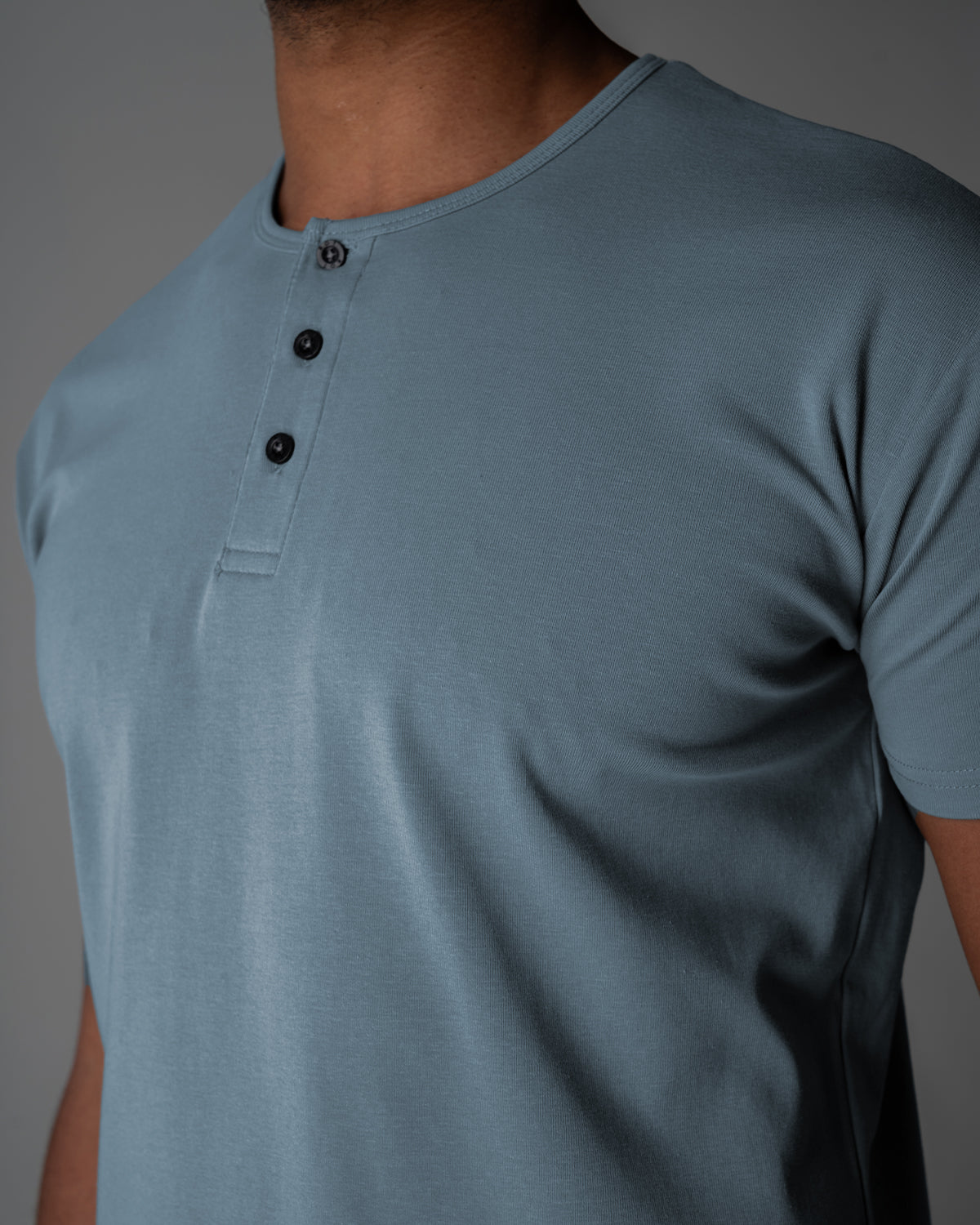 Origin Curved Henley T-Shirt: Blue Steel