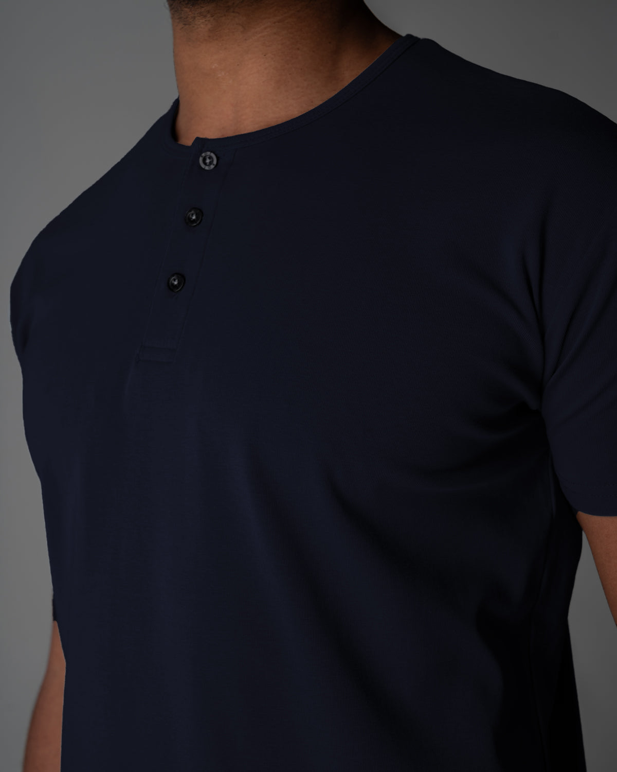 Origin Curved Henley T-Shirt: NY Blue