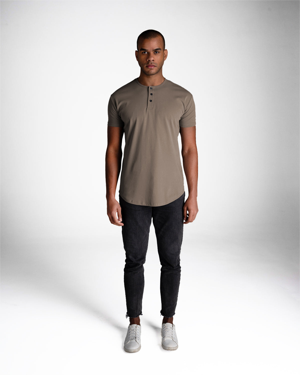 Origin Curved Henley T-Shirt: Taupe