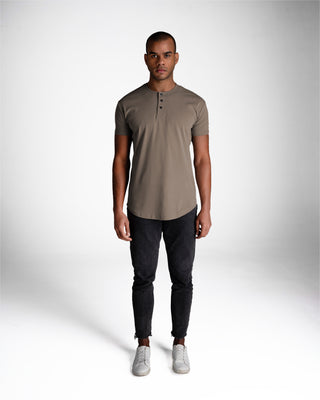 Origin Curved Henley T-Shirt: Taupe