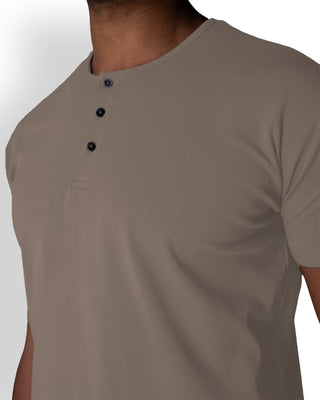Origin Curved Henley T-Shirt: Taupe