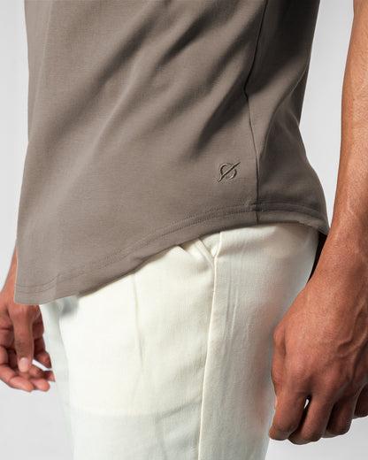 Origin Curved Henley T-Shirt: Taupe