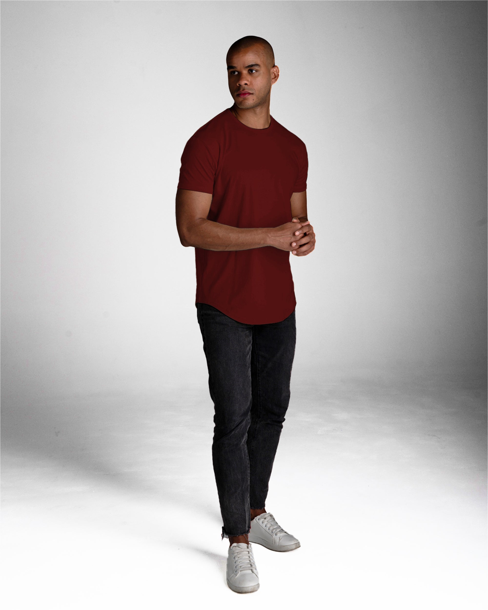 Origin Curved Crew T-Shirt: Crimson