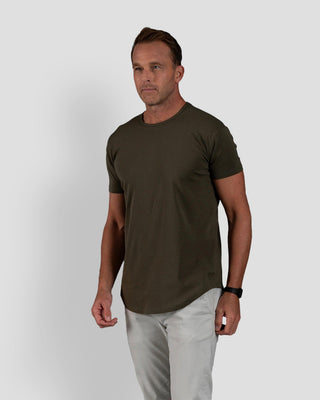Origin Curved Crew T-Shirt: Dark Moss
