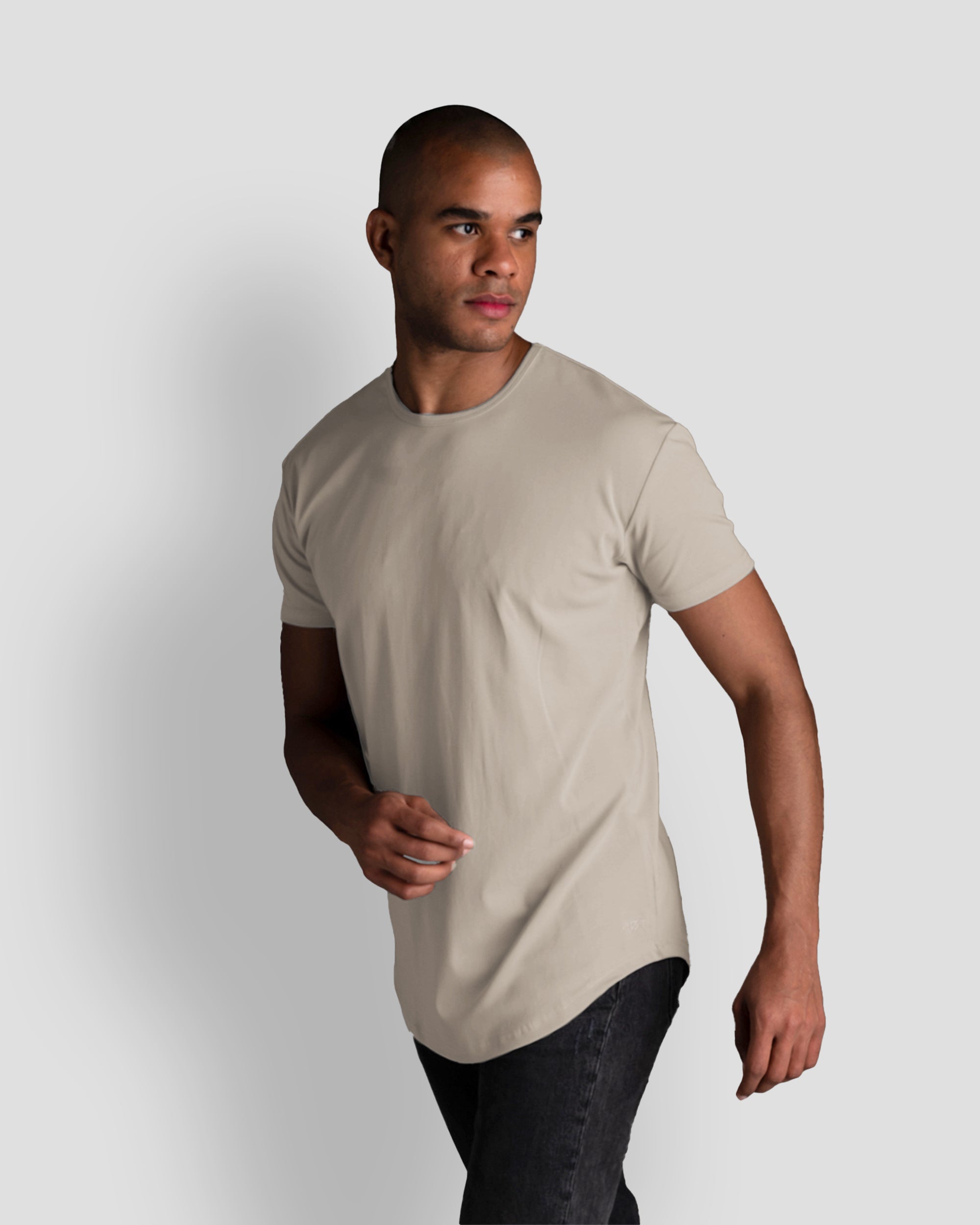 Origin Curved Crew T-Shirt: Stone