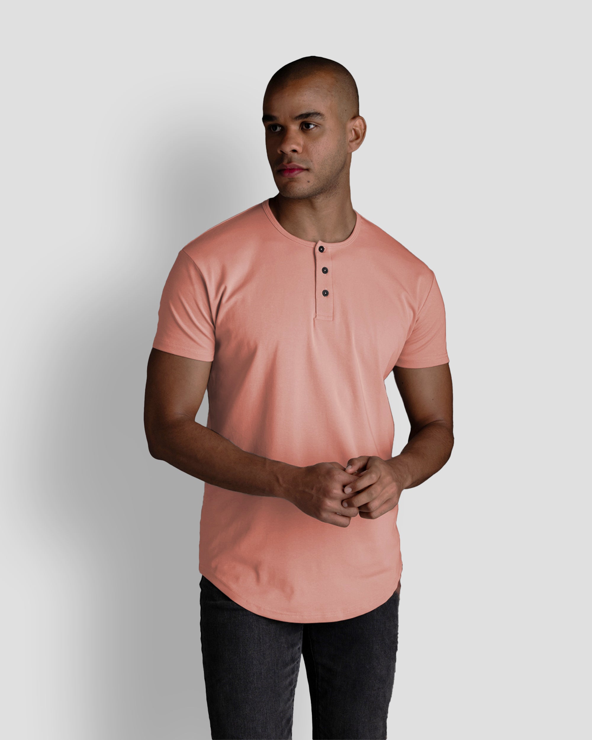 Origin Curved Henley T-Shirt: Apricot