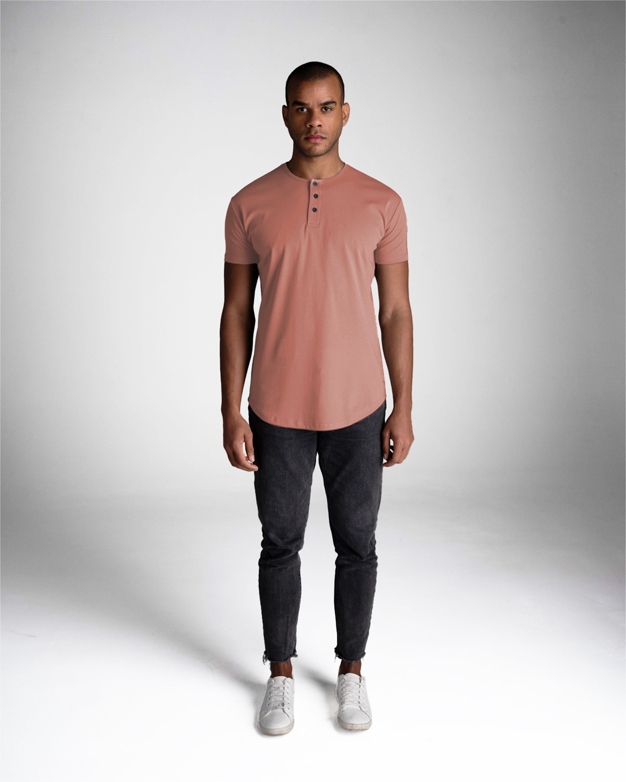 Origin Curved Henley T-Shirt: Apricot