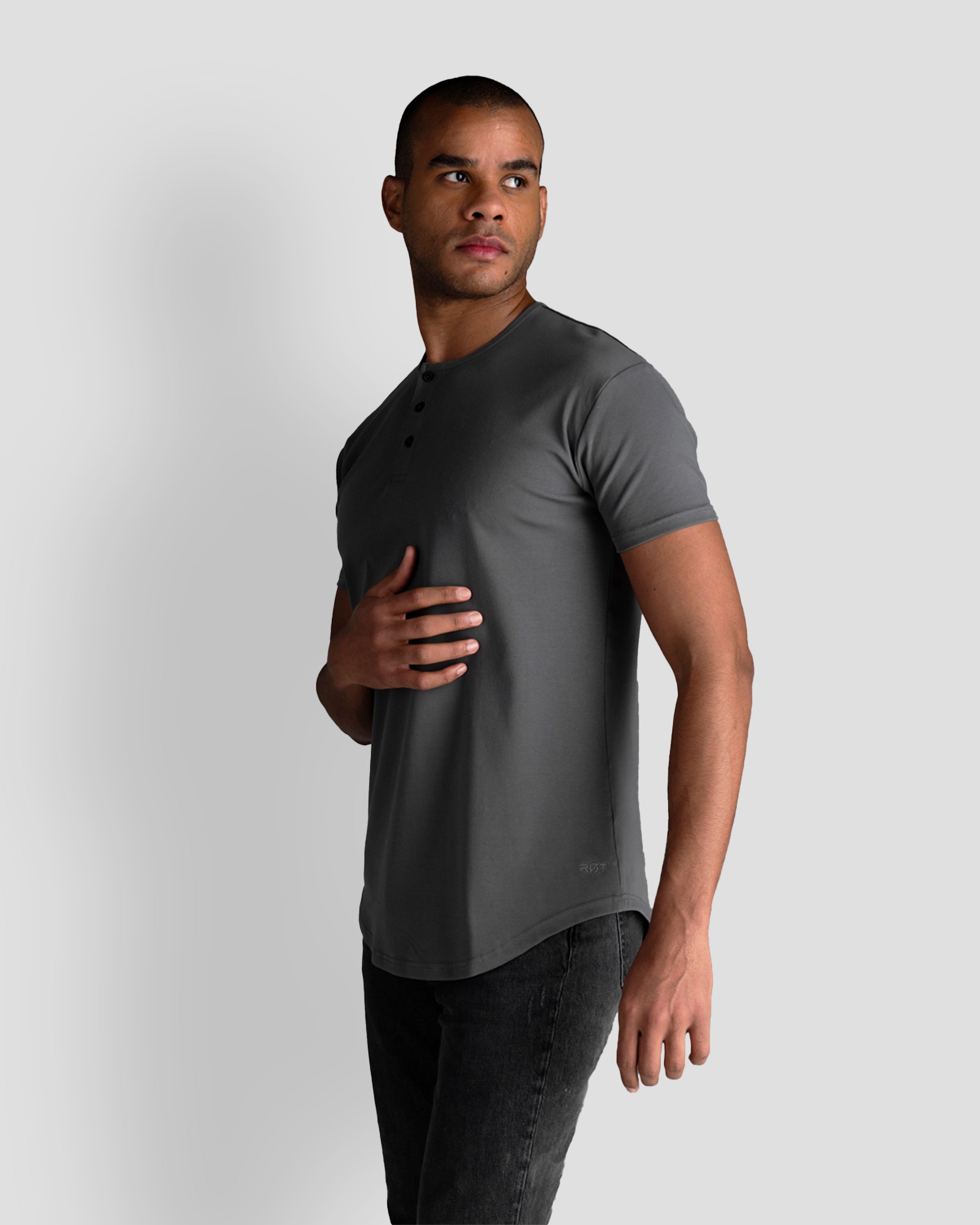 Origin Curved Henley T-Shirt: Asteroid