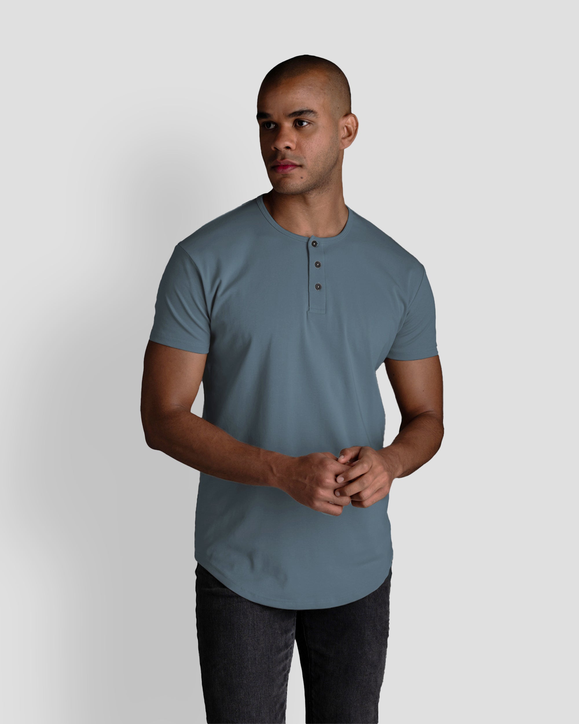 Origin Curved Henley T-Shirt: Astro Blue