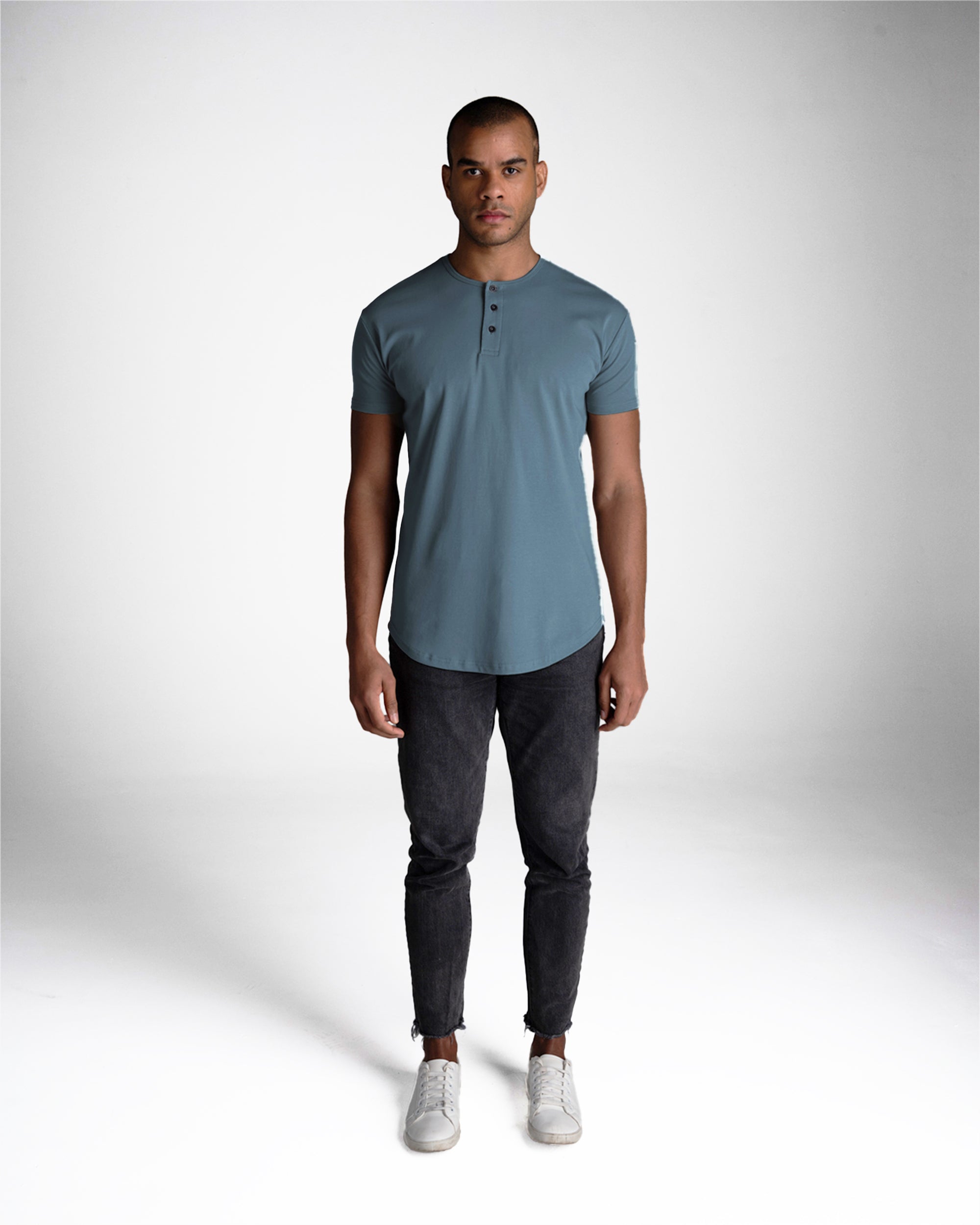 Origin Curved Henley T-Shirt: Astro Blue