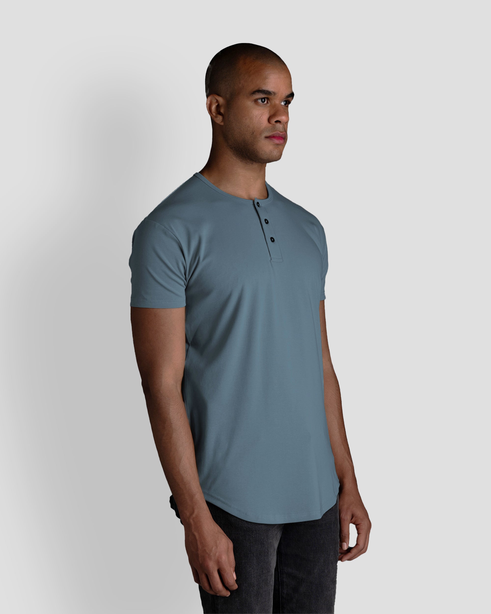 Origin Curved Henley T-Shirt: Astro Blue