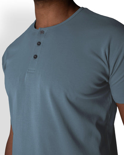 Origin Curved Henley T-Shirt: Astro Blue