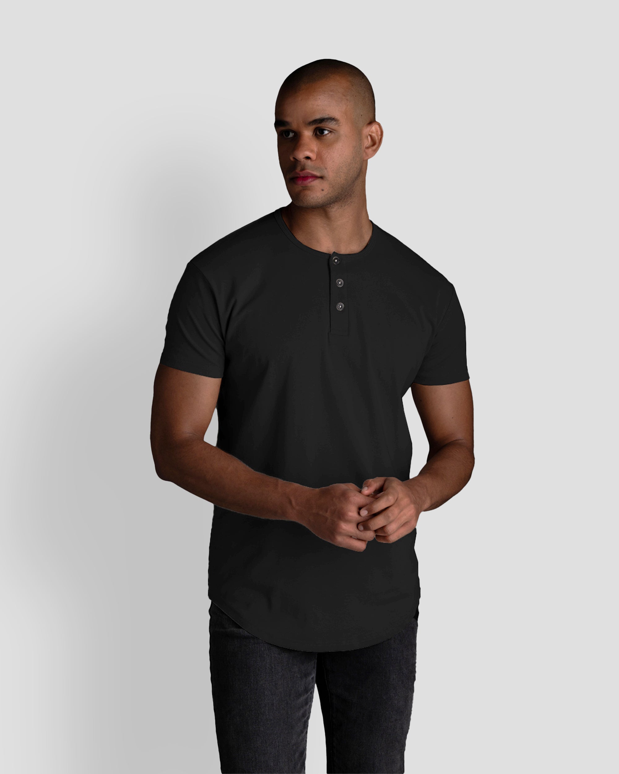 Origin Curved Henley T-Shirt: Black