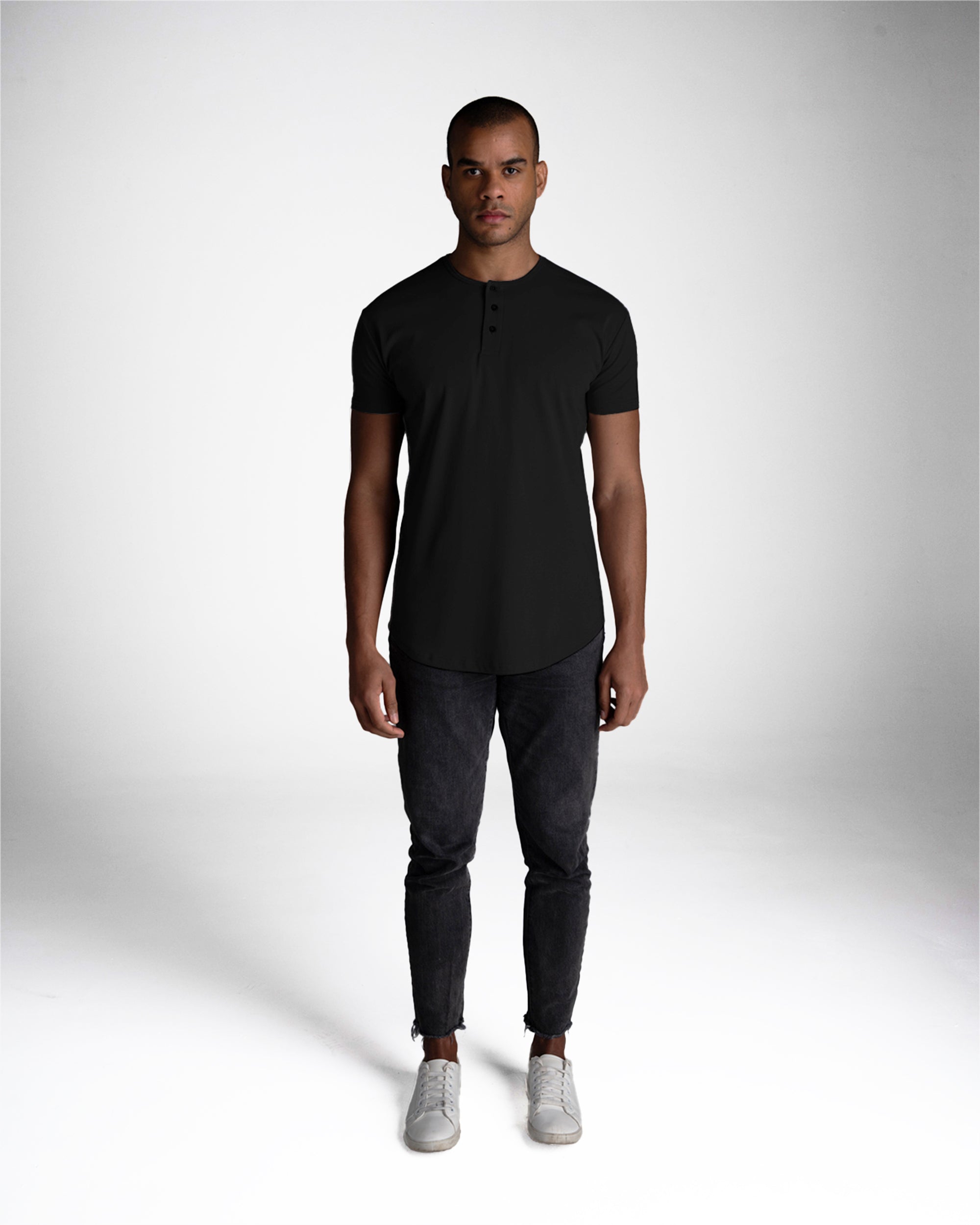 Origin Curved Henley T-Shirt: Black