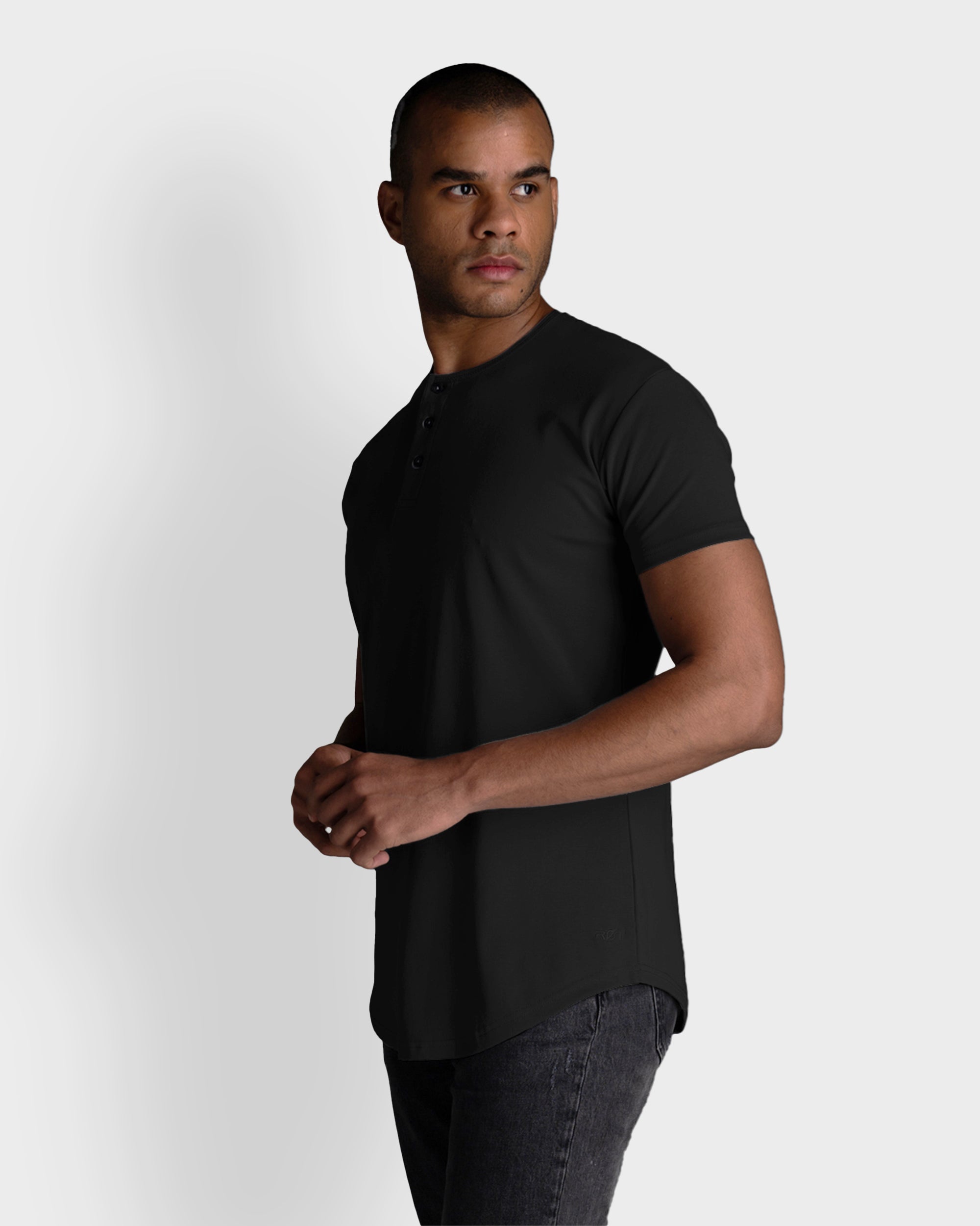 Origin Curved Henley T-Shirt: Black