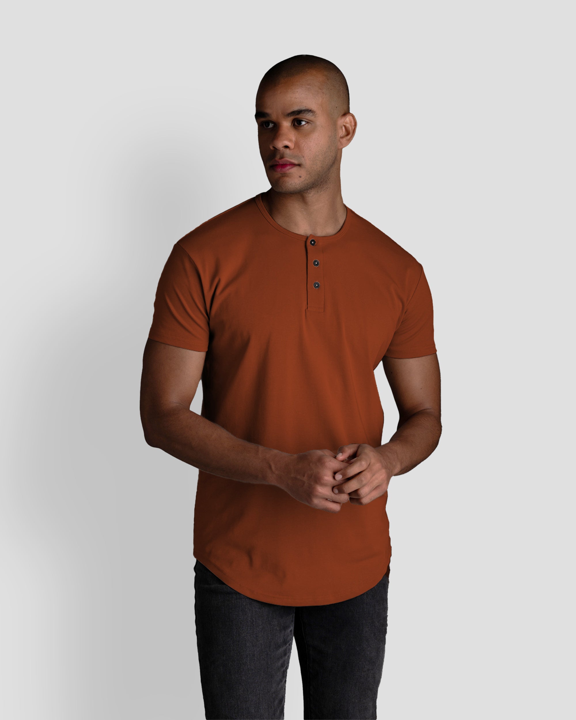 Origin Curved Henley T-Shirt: Canyon