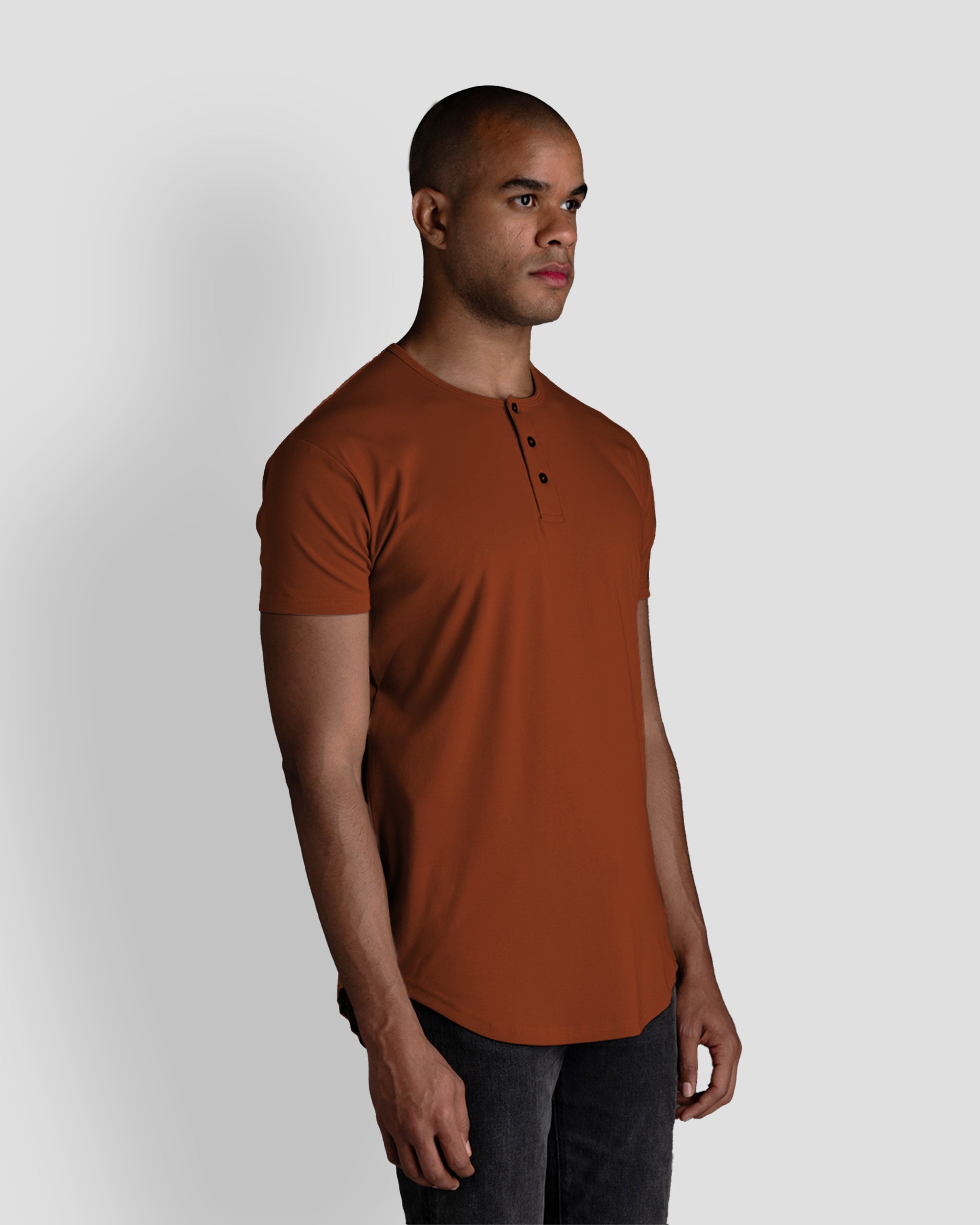 Origin Curved Henley T-Shirt: Canyon