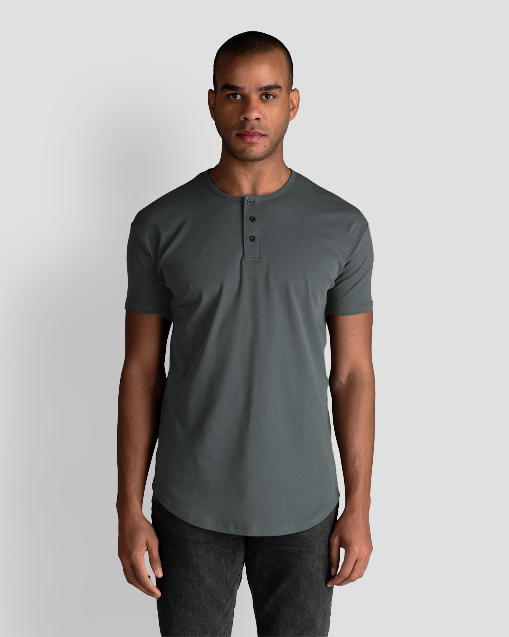 Origin Curved Henley T-Shirt: Carbon – Rule Of Threads