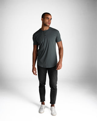 Origin Curved Henley T-Shirt: Carbon