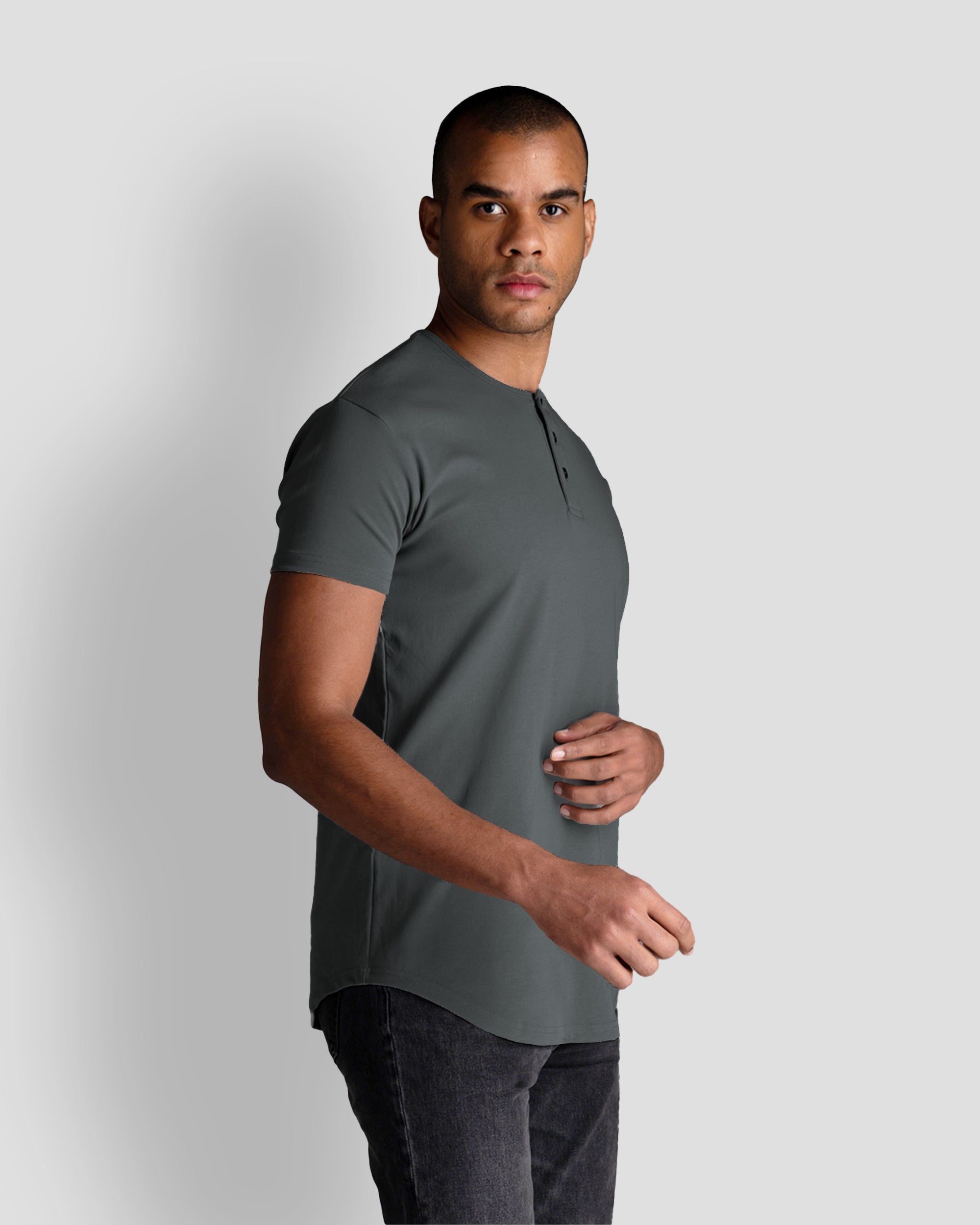 Origin Curved Henley T-Shirt: Carbon