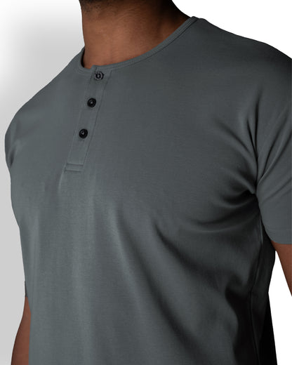 Origin Curved Henley T-Shirt: Carbon
