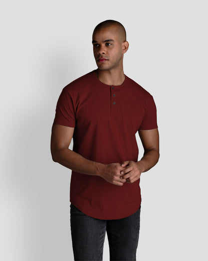 Origin Curved Henley T-Shirt: Crimson