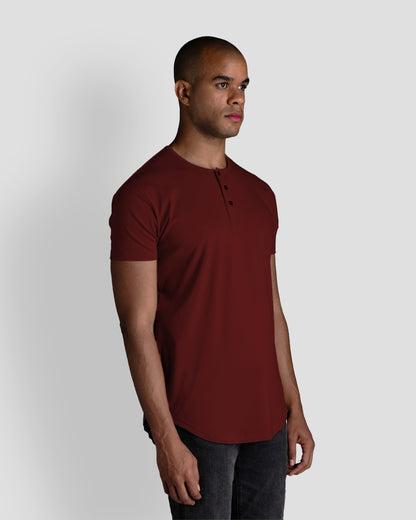 Origin Curved Henley T-Shirt: Crimson