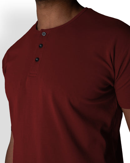 Origin Curved Henley T-Shirt: Crimson