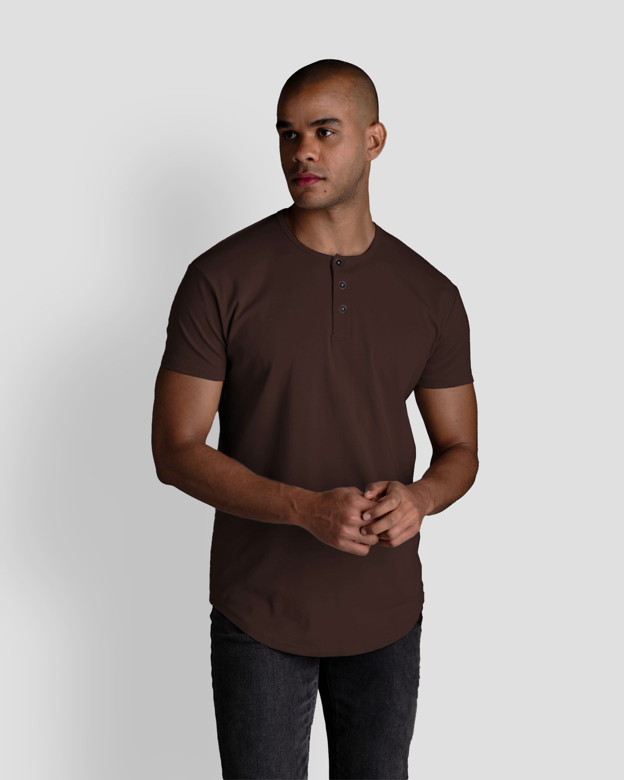 Origin Curved Henley T-Shirt: Espresso