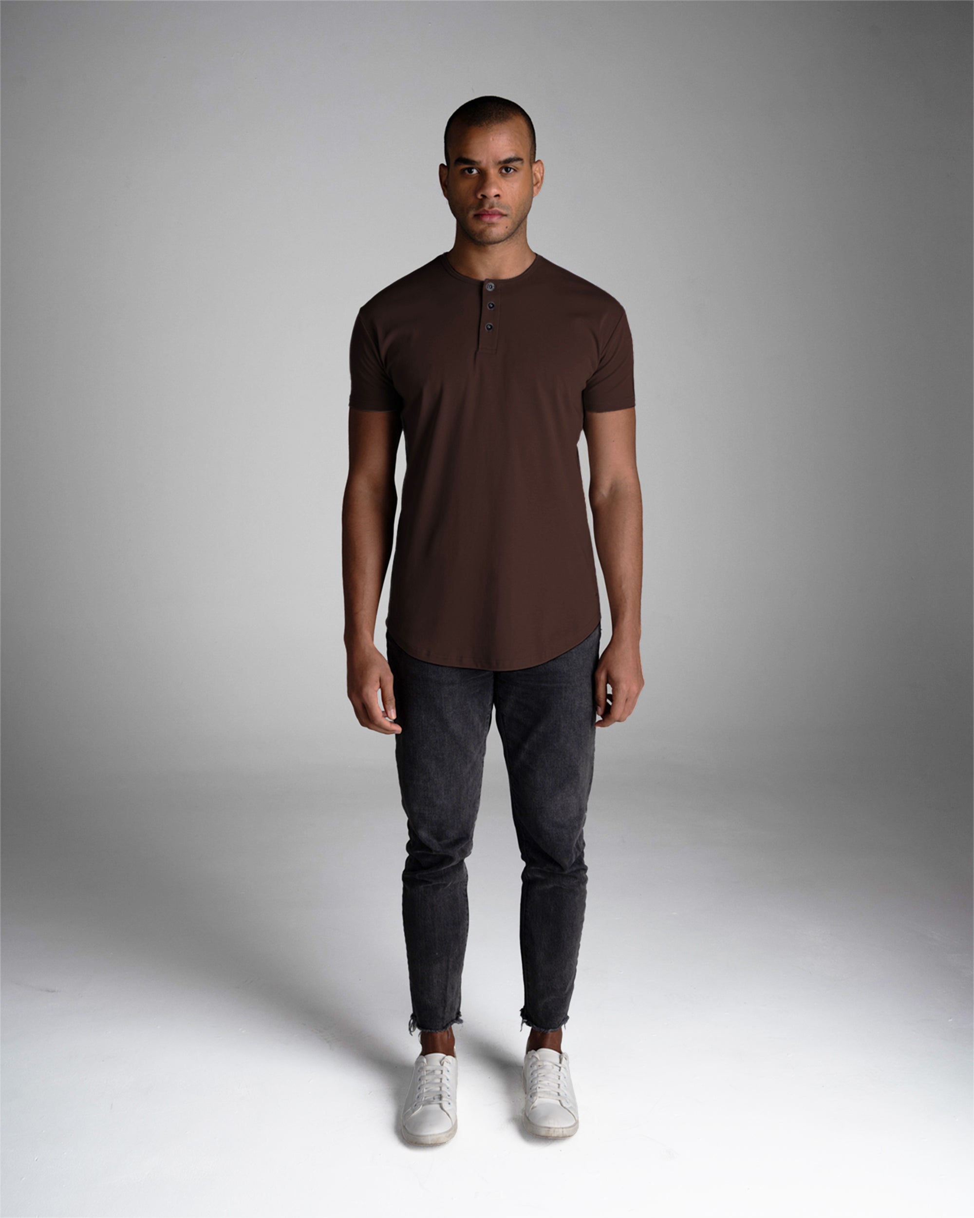 Origin Curved Henley T-Shirt: Espresso