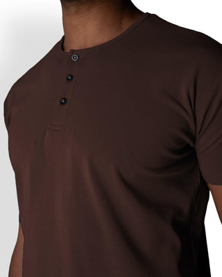 Origin Curved Henley T-Shirt: Espresso