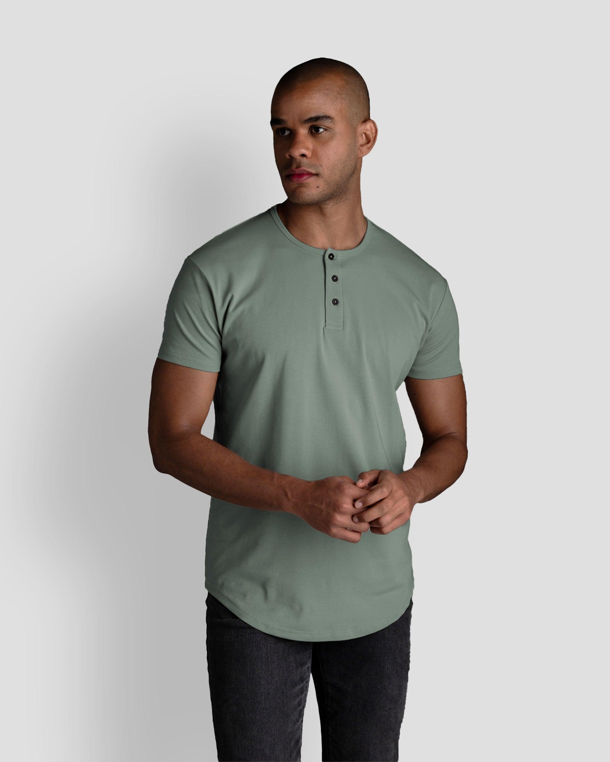 Origin Curved Henley T-Shirt: Eucalyptus