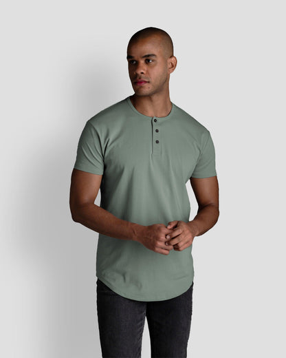 Origin Curved Henley T-Shirt: Eucalyptus