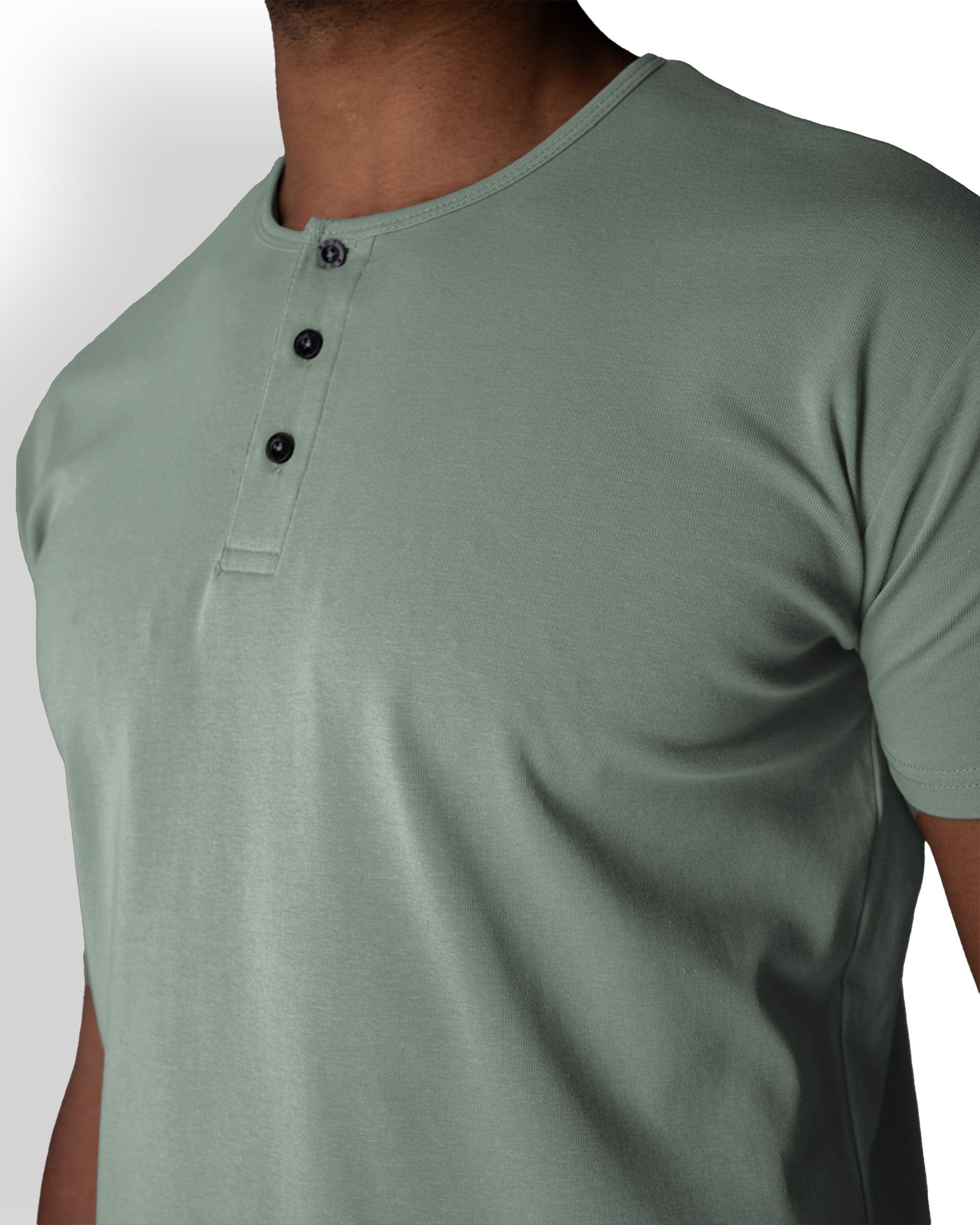 Origin Curved Henley T-Shirt: Eucalyptus