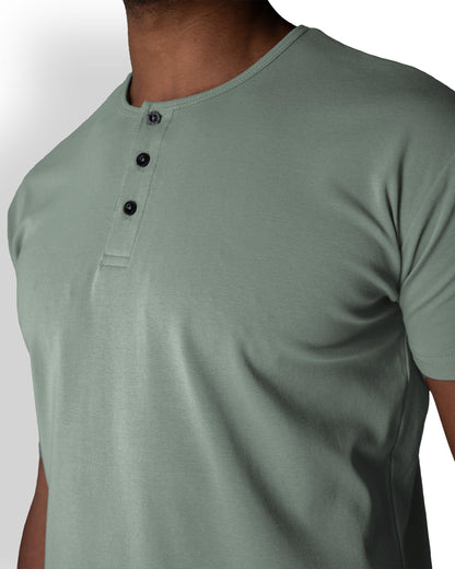 Origin Curved Henley T-Shirt: Eucalyptus