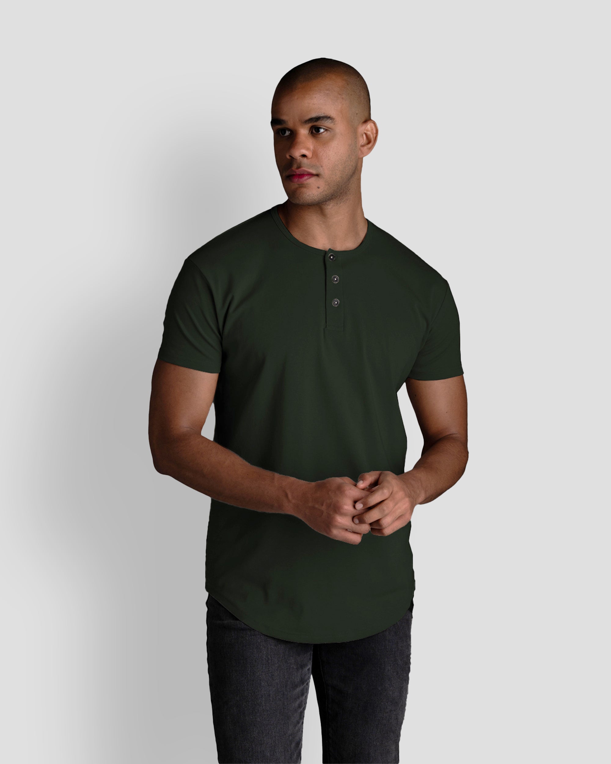 Origin Curved Henley T-Shirt: Forest