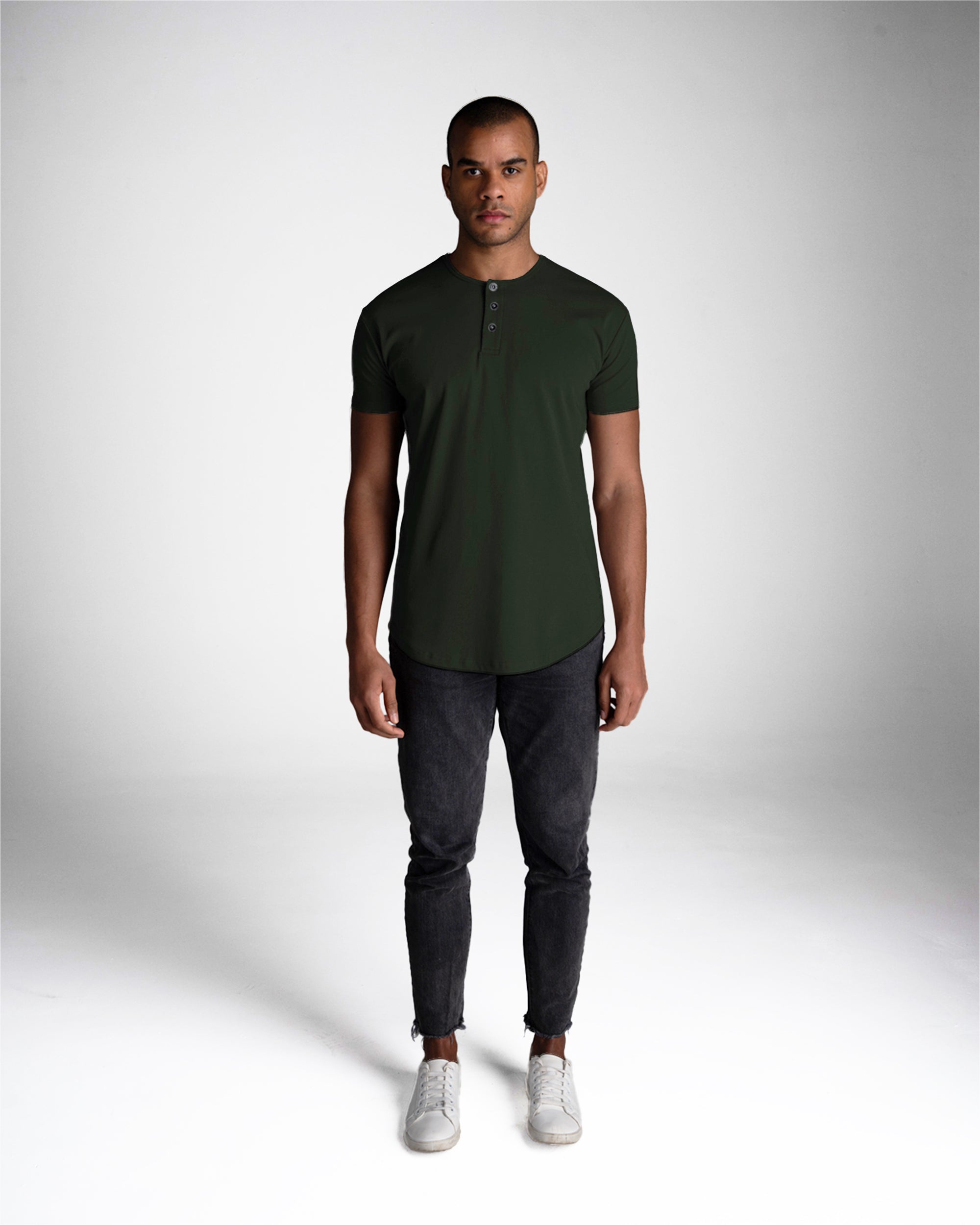 Origin Curved Henley T-Shirt: Forest