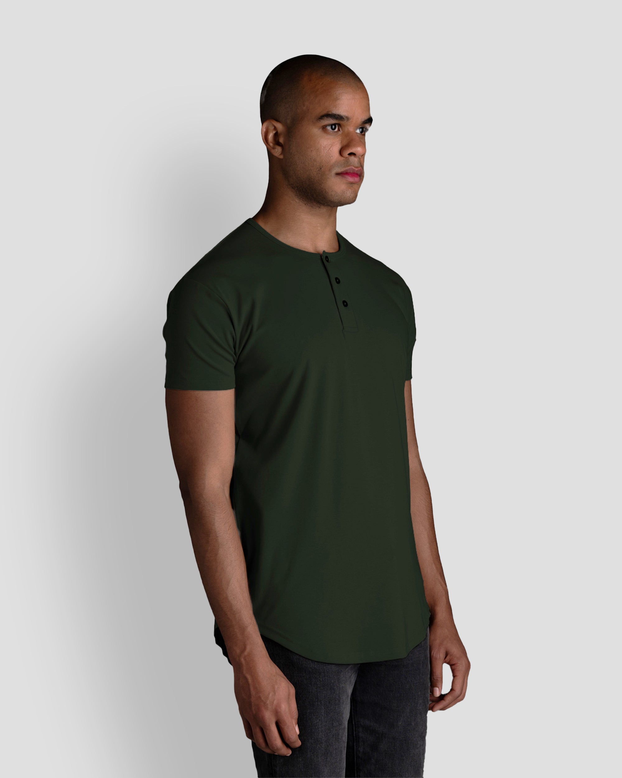 Origin Curved Henley T-Shirt: Forest