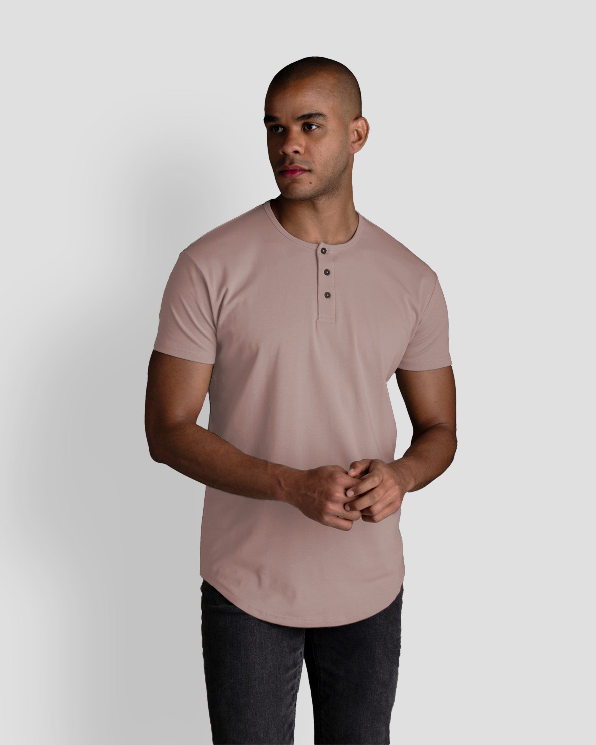 Origin Curved Henley T-Shirt: Mauve