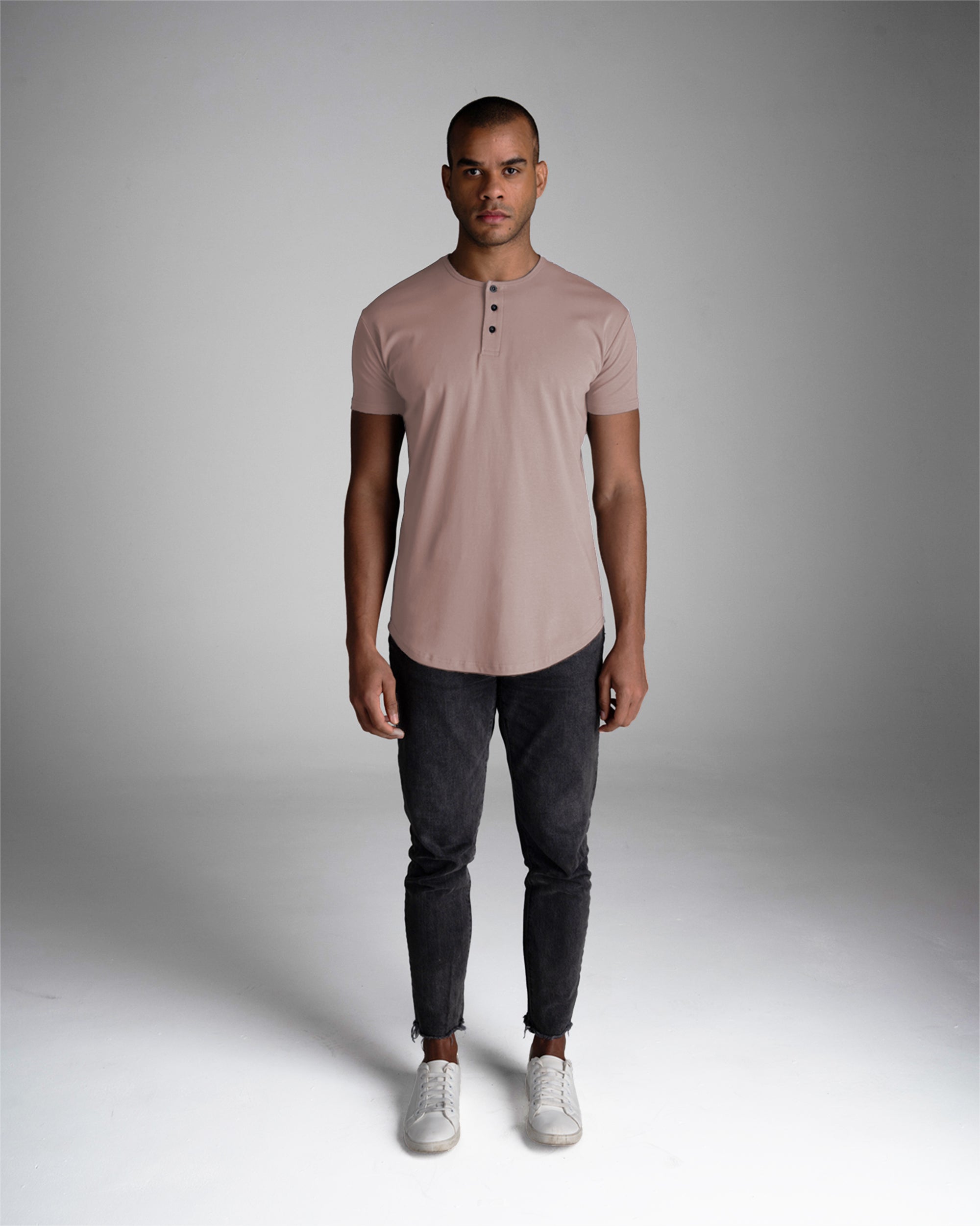 Origin Curved Henley T-Shirt: Mauve