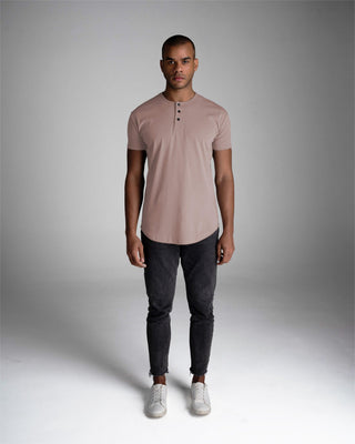 Origin Curved Henley T-Shirt: Mauve