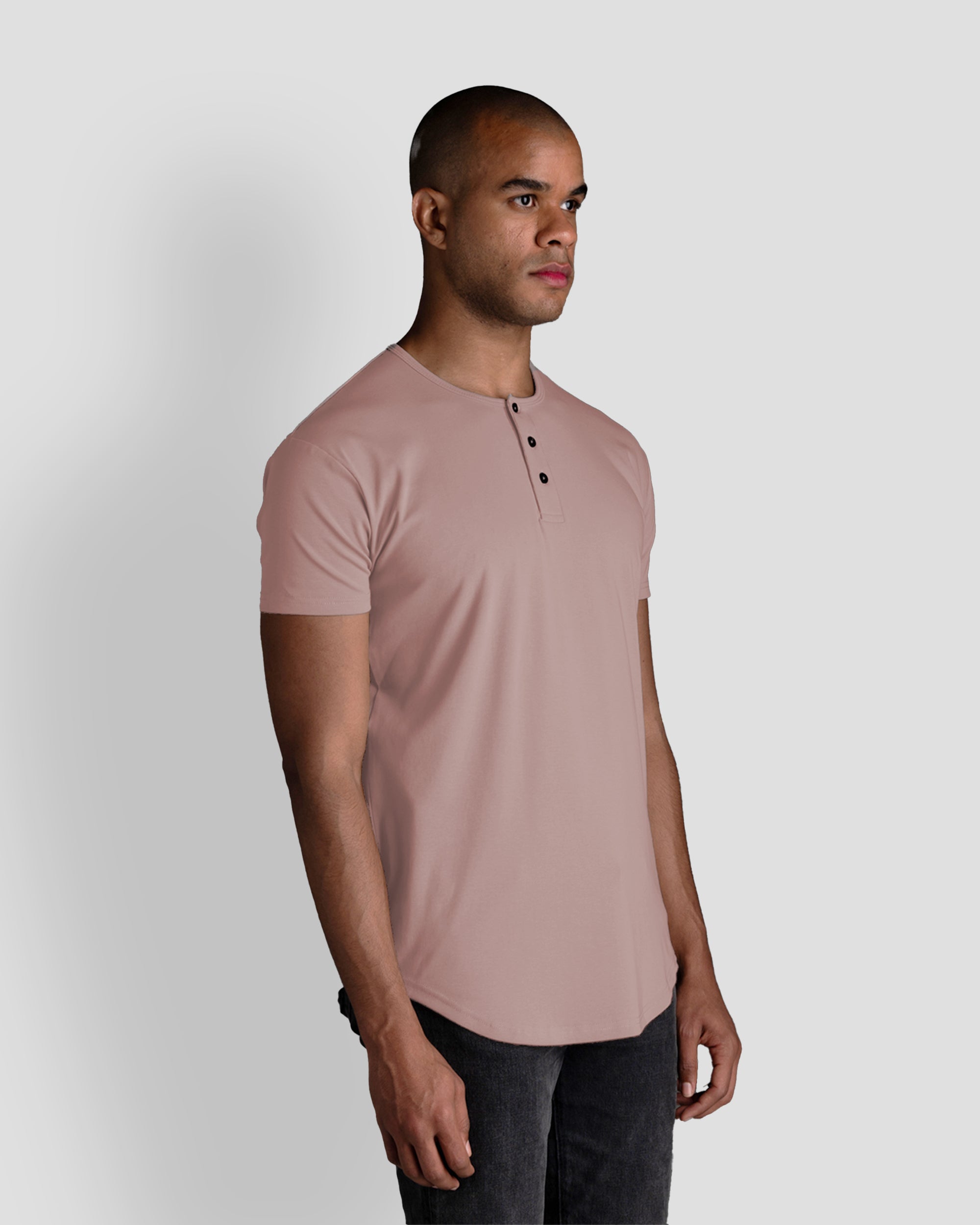 Origin Curved Henley T-Shirt: Mauve