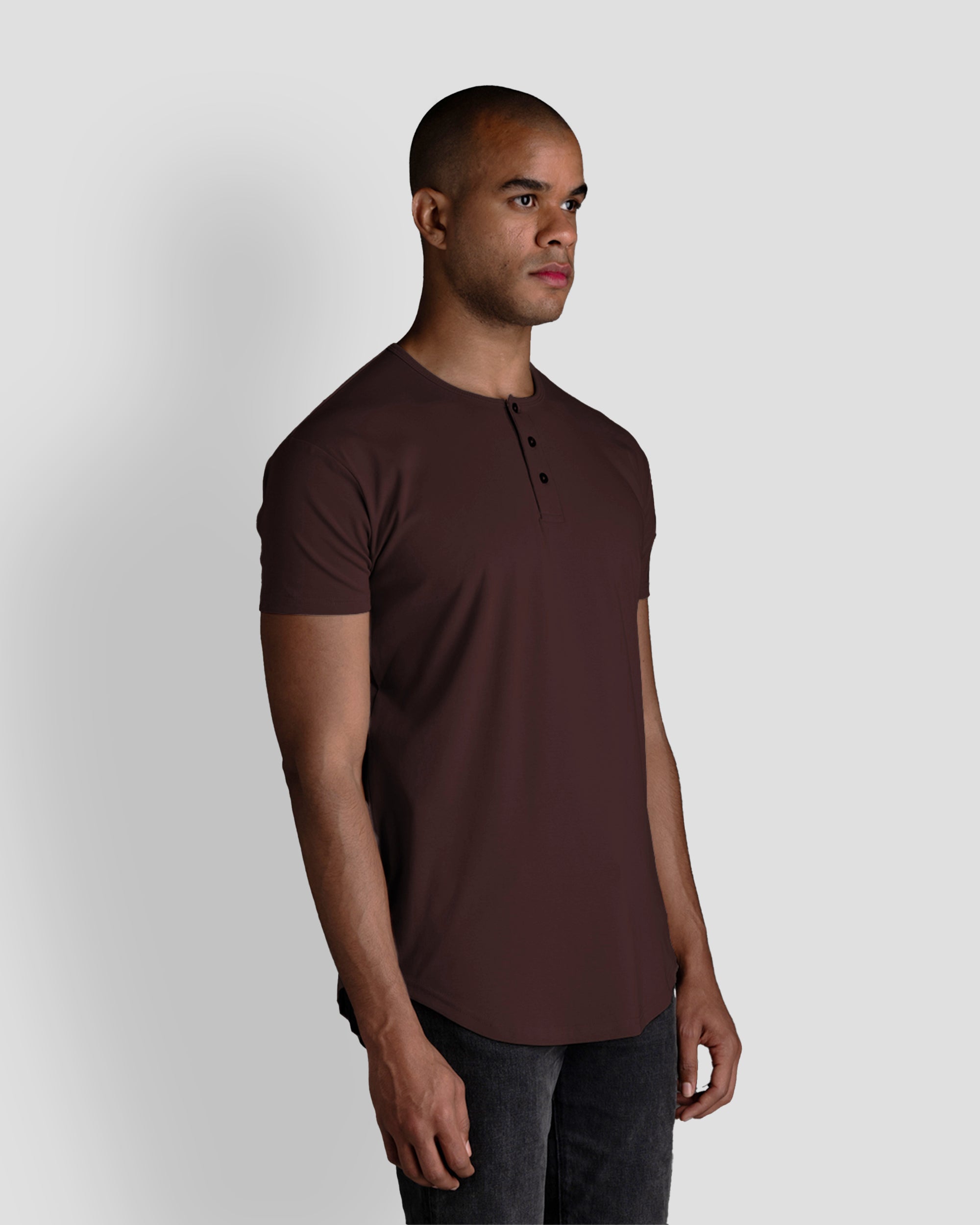 Origin Curved Henley T-Shirt: Mochavino