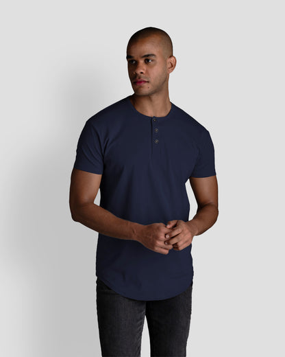 Origin Curved Henley T-Shirt: NY Blue