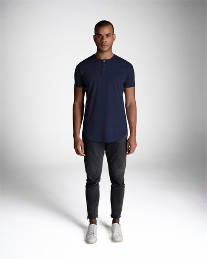 Origin Curved Henley T-Shirt: NY Blue