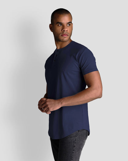 Origin Curved Henley T-Shirt: NY Blue