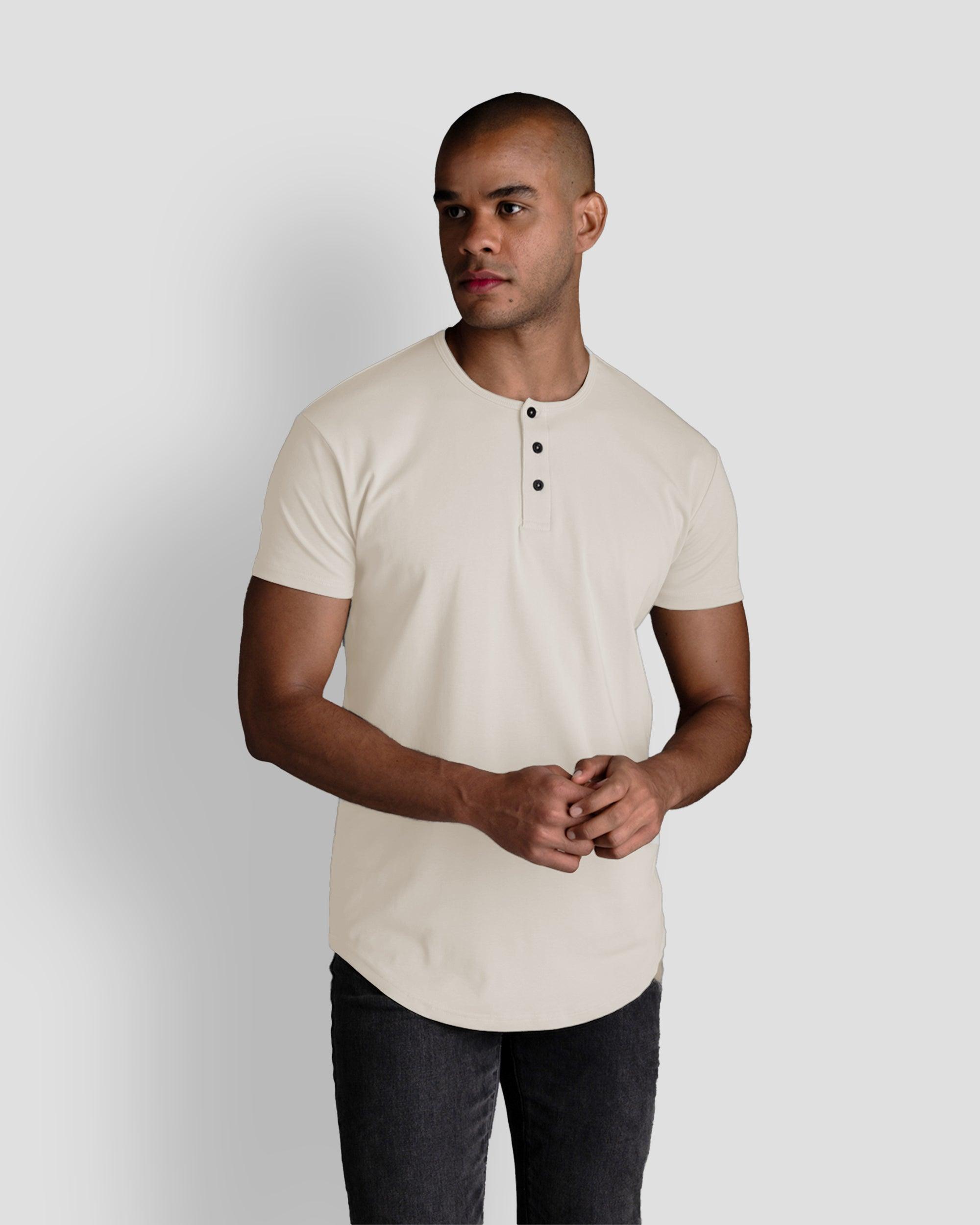 Origin Curved Henley T-Shirt: Off White